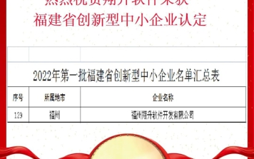 喜報!祝賀翔升軟件榮獲2022年第一批福建省創新型中小企業認定!